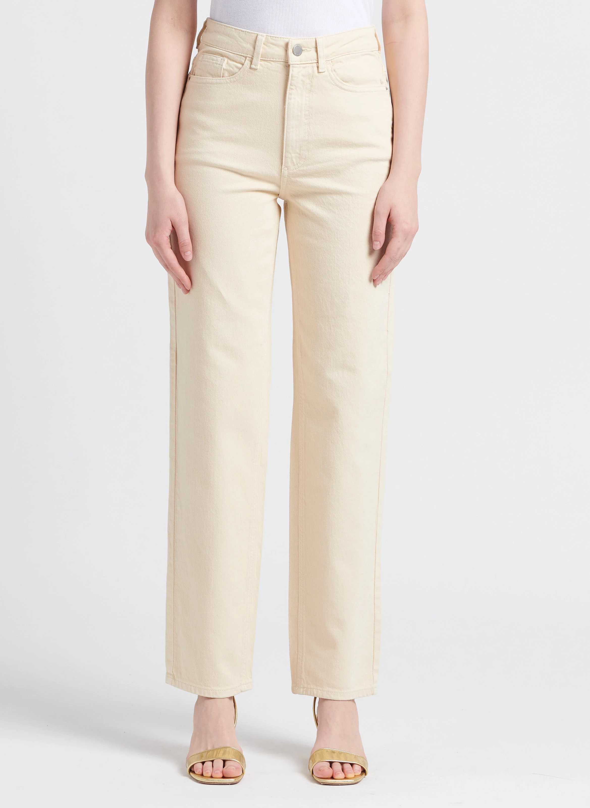 KELLY - Jean droit taille haute en coton | Beige