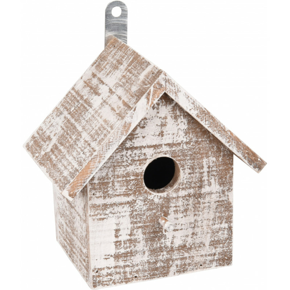 Nichoir pour oiseaux goos en bois . 15.5 x 11 x 16 cm. Blanc /brun.