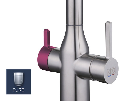 KEO NOA keukenkraan met filterfunctie, roestvrij staal, inclusief BWT MyAqua Soft filter en filterkop, filtert chloor, kalkaanslag en zware metalen