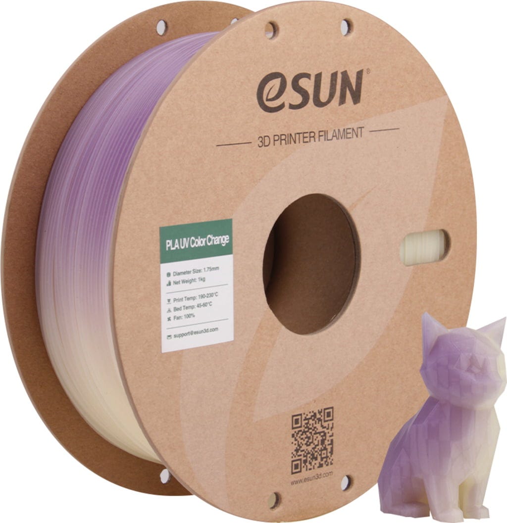 eSUN  PLA-UV Color Change Purple, 1,75 mm / 1000 g    Zweifarbiges PLA mit Farbwechsel durch UV-Licht in Purple