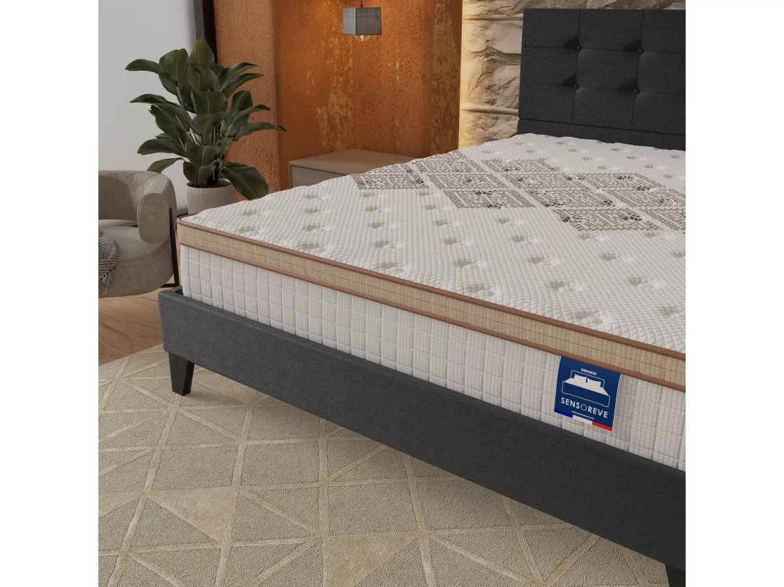 Ensemble Matelas + Lit Avec Tête De Lit 160x200 Cm, Errakis 28cm D’épaisseur Mousse Haute Densité