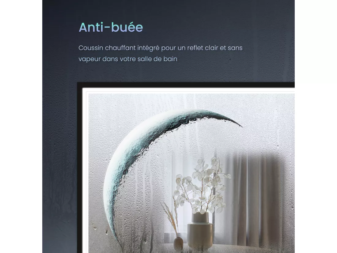 EMKE Miroir lumineux salle de bain Carré 60x60cm, Cadre noir, Miroir LED avec Interrupteur Tactile, Anti-buée, Lumière Blanche Froide