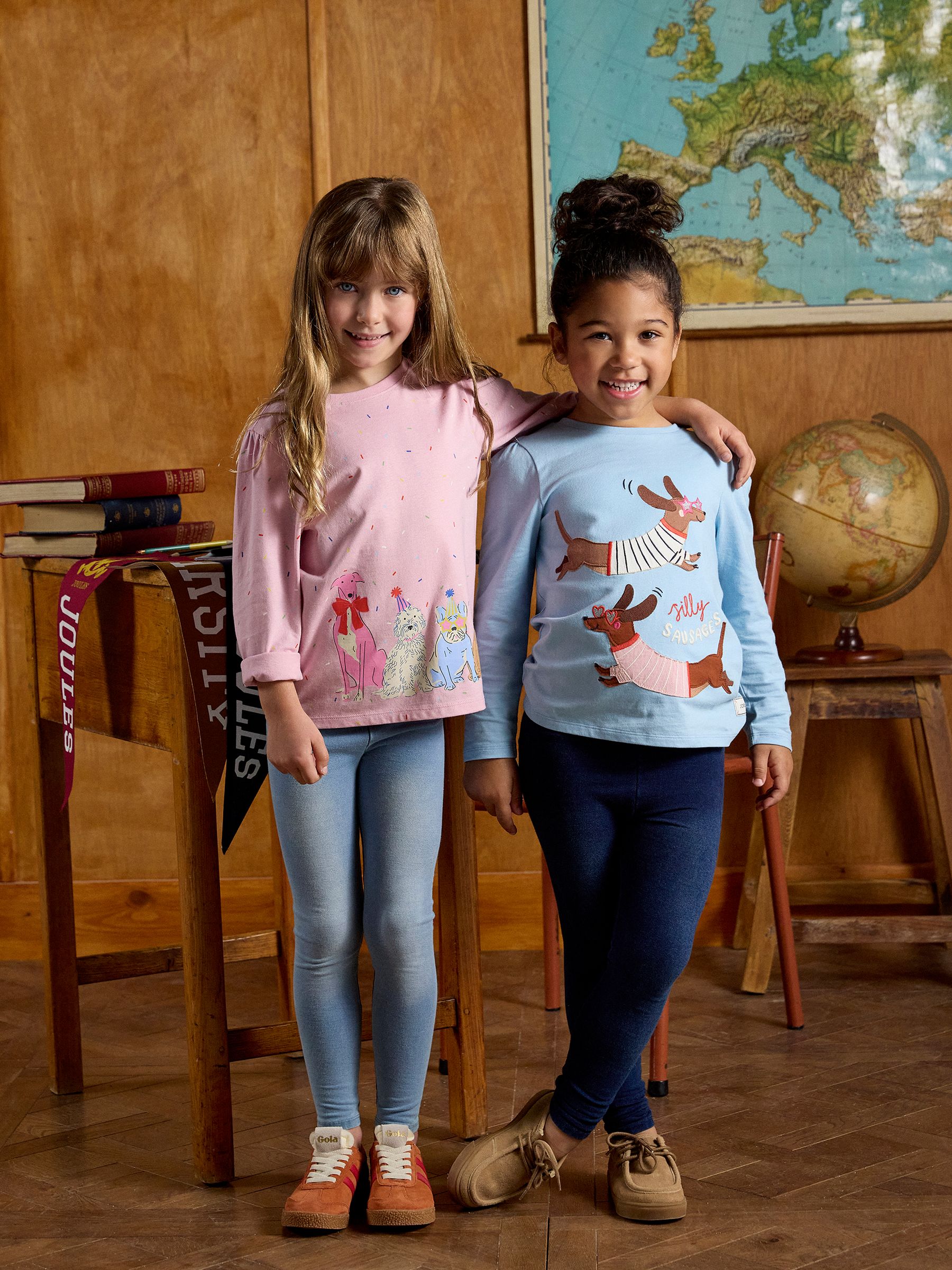 Joules Girls' Ava Dog Print Long Sleeve Top