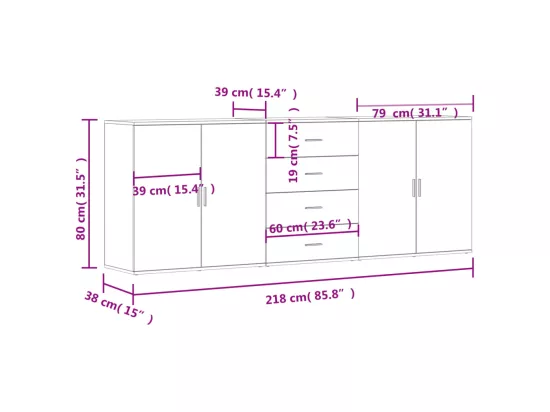 Buffets 3 pcs Blanc Bois d'ingénierie