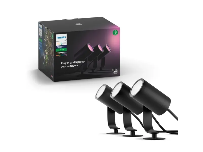 Philips Hue White and Color Ambiance Lily - Spotlys - LED - 8 W - 16 millioner farver - 2200-6500 K - sort, krom-matteret (pakke med 3)