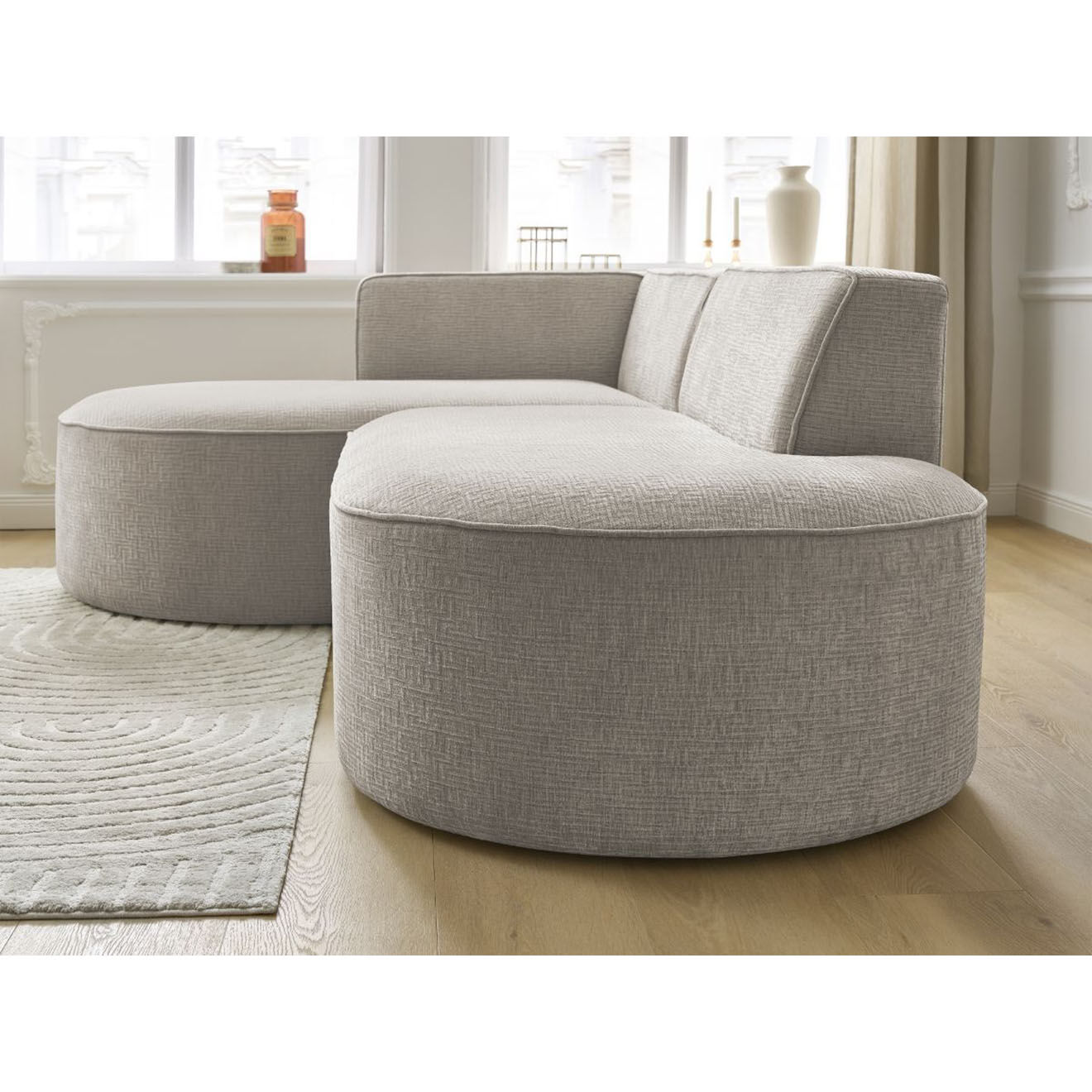 Bobochic Canapé d'angle gauche fixe 4 places Rousseau texturé beige - 250x160x72 cm