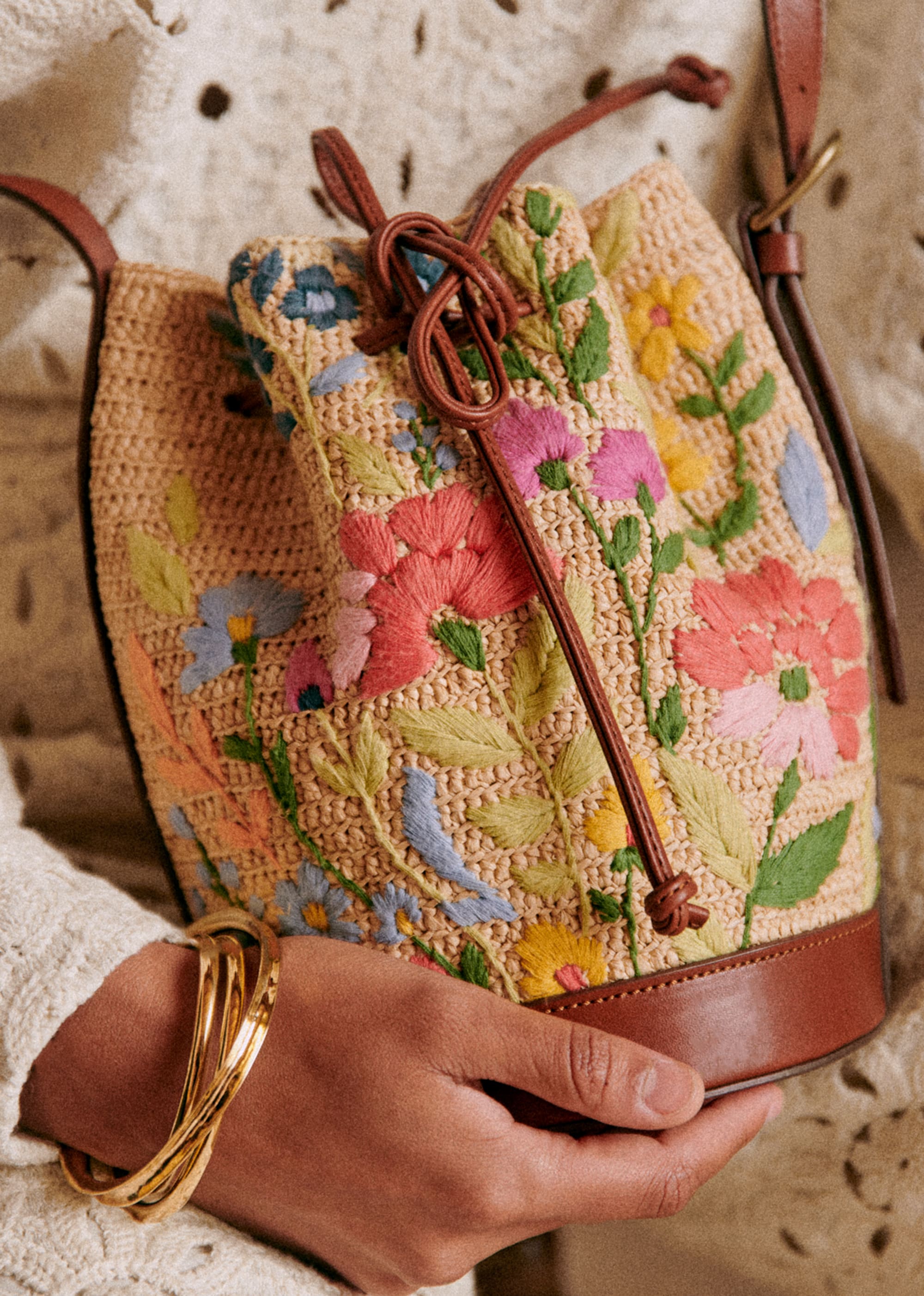 Bourse Mini Farrow - Raphia broderie fleurs multi - SACS/NEW SACS Nos Paniers 5906381