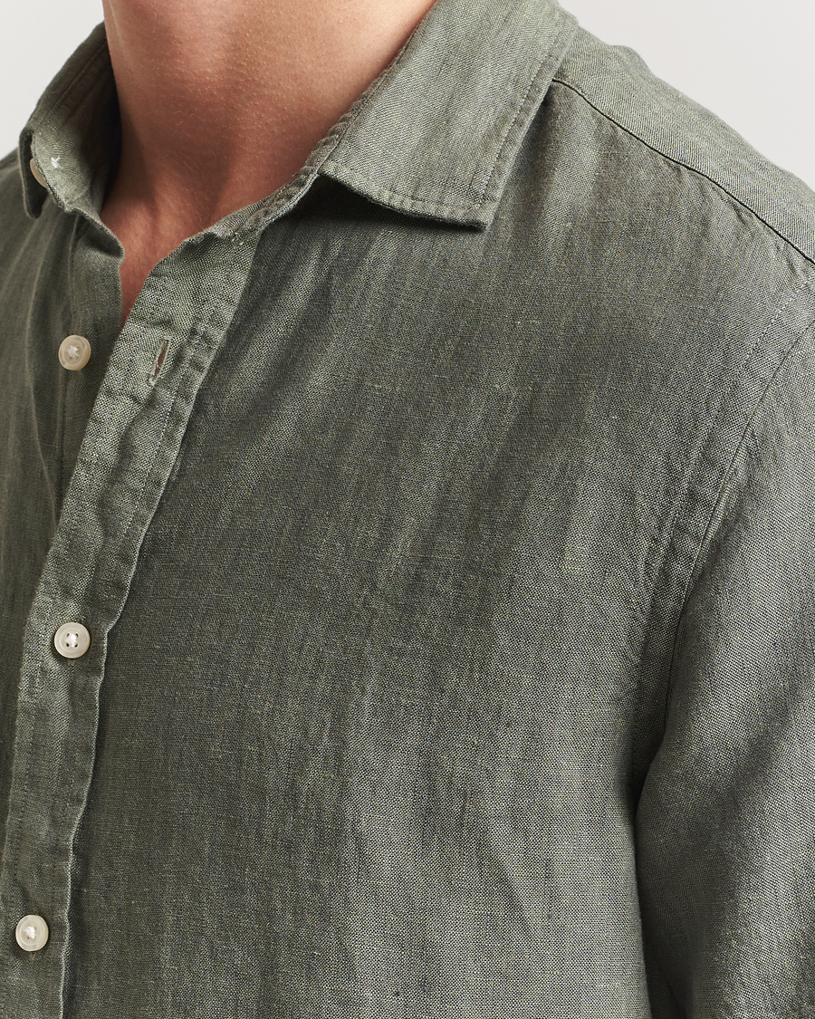 Charles Tyrwhitt Pure Linen Short Sleeve Slim Fit Shirt Olive