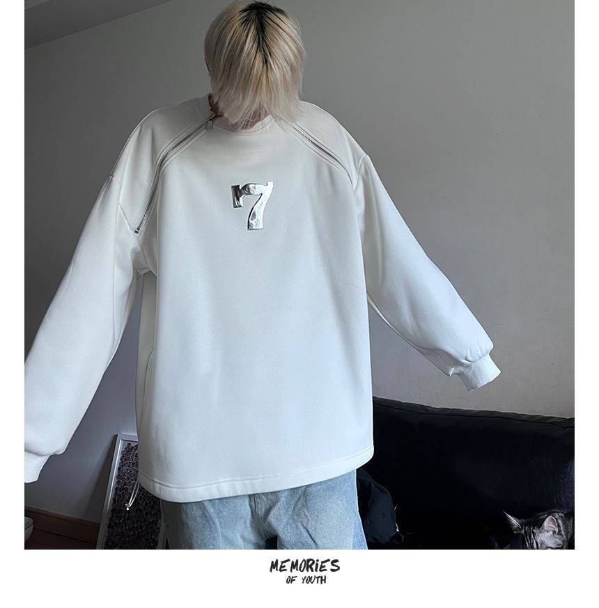 ROOSE - Sweatshirt met ronde hals, print, accent, trekkoord en zoom, oversized