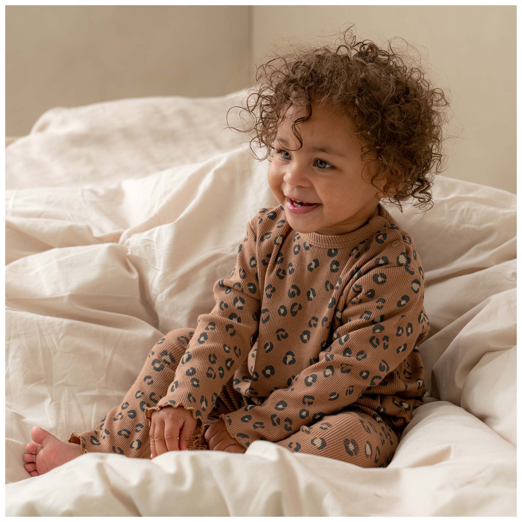 Prénatal peuter pyjama animal lange mouwen dierenprint bruin