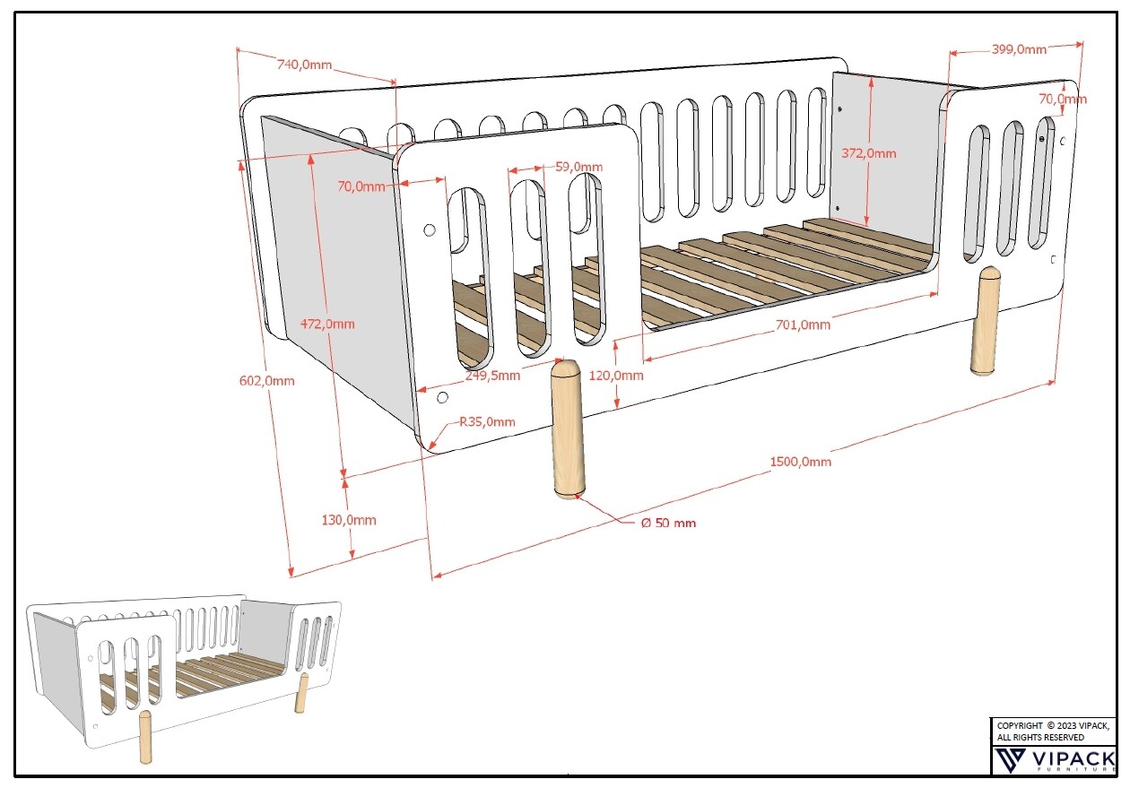 JAXX SMILE Juniorbett LF 70 x 140 cm, inkl. Lattenrost, inkl. Absturzschutz, Ausf. MDF weiß lackiert