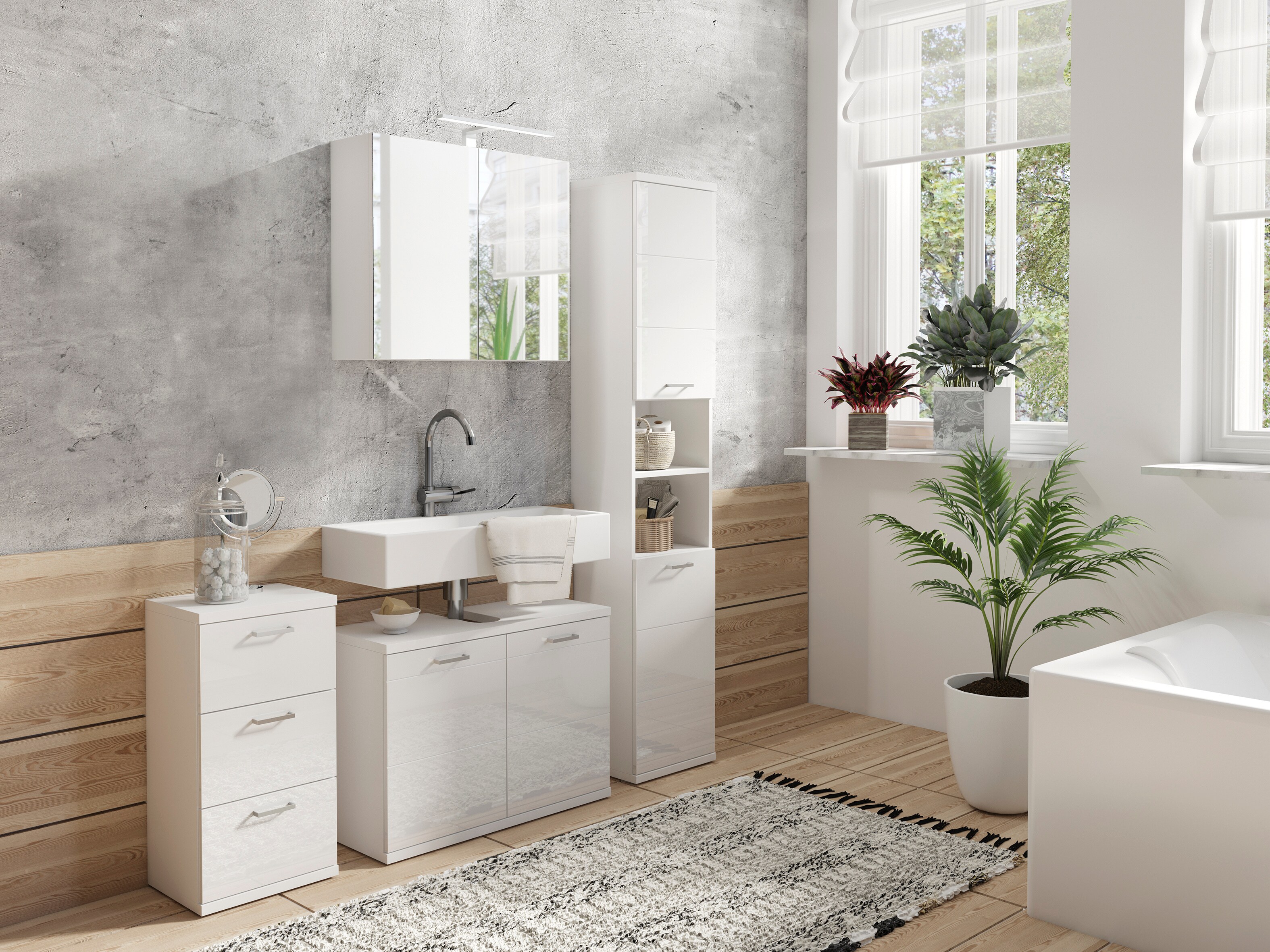 byLIVING Spiegelschrank SPREE, Breite 70 cm, weiß, LED Beleuchtung