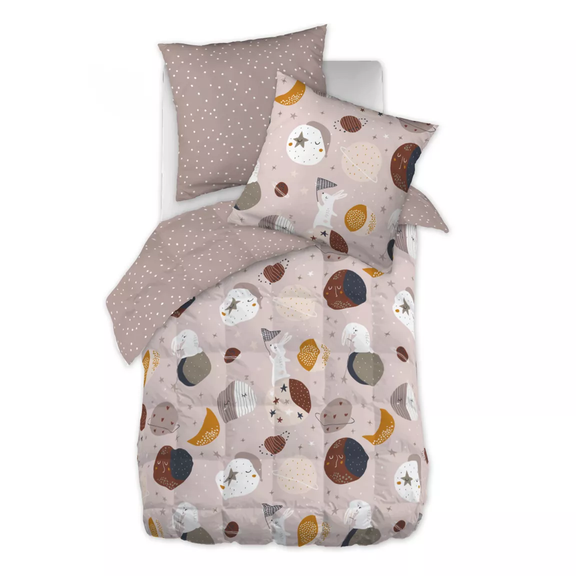 Couette imprimée enfant coton et une taie d'oreiller (140 x 200 cm) Sky Dream Rose
