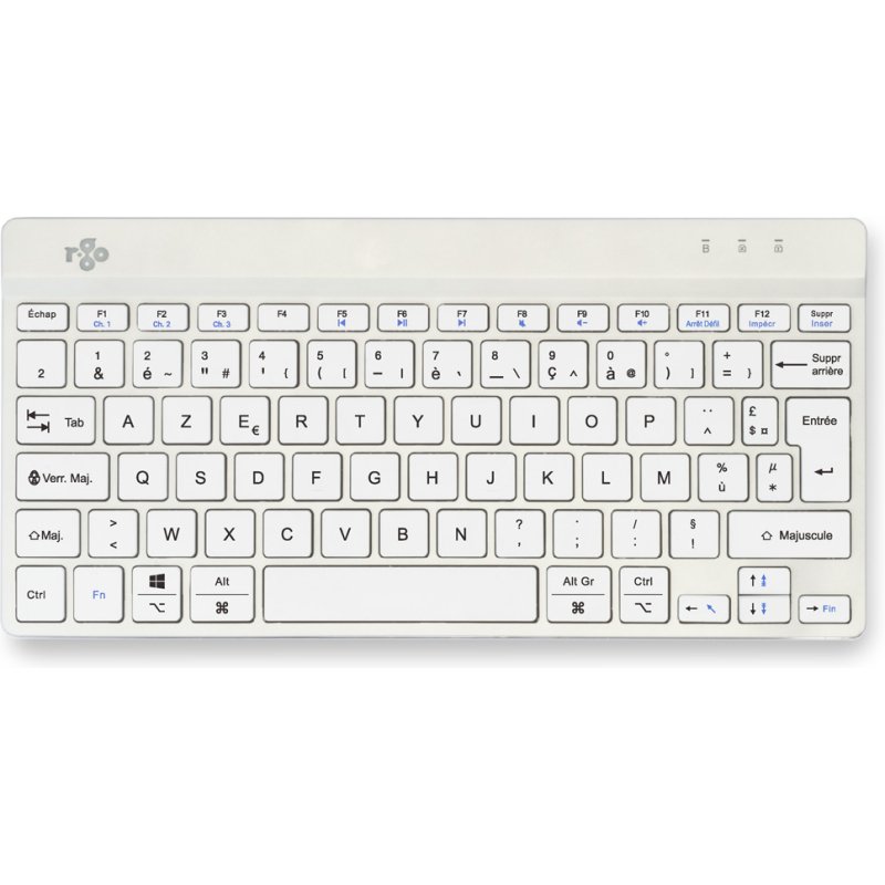 R-Go Tools Clavier ergonomique R-Go Compact Break, clavier compact avec logiciel de pause,AZERTY (FR), Bluetooth, blanc