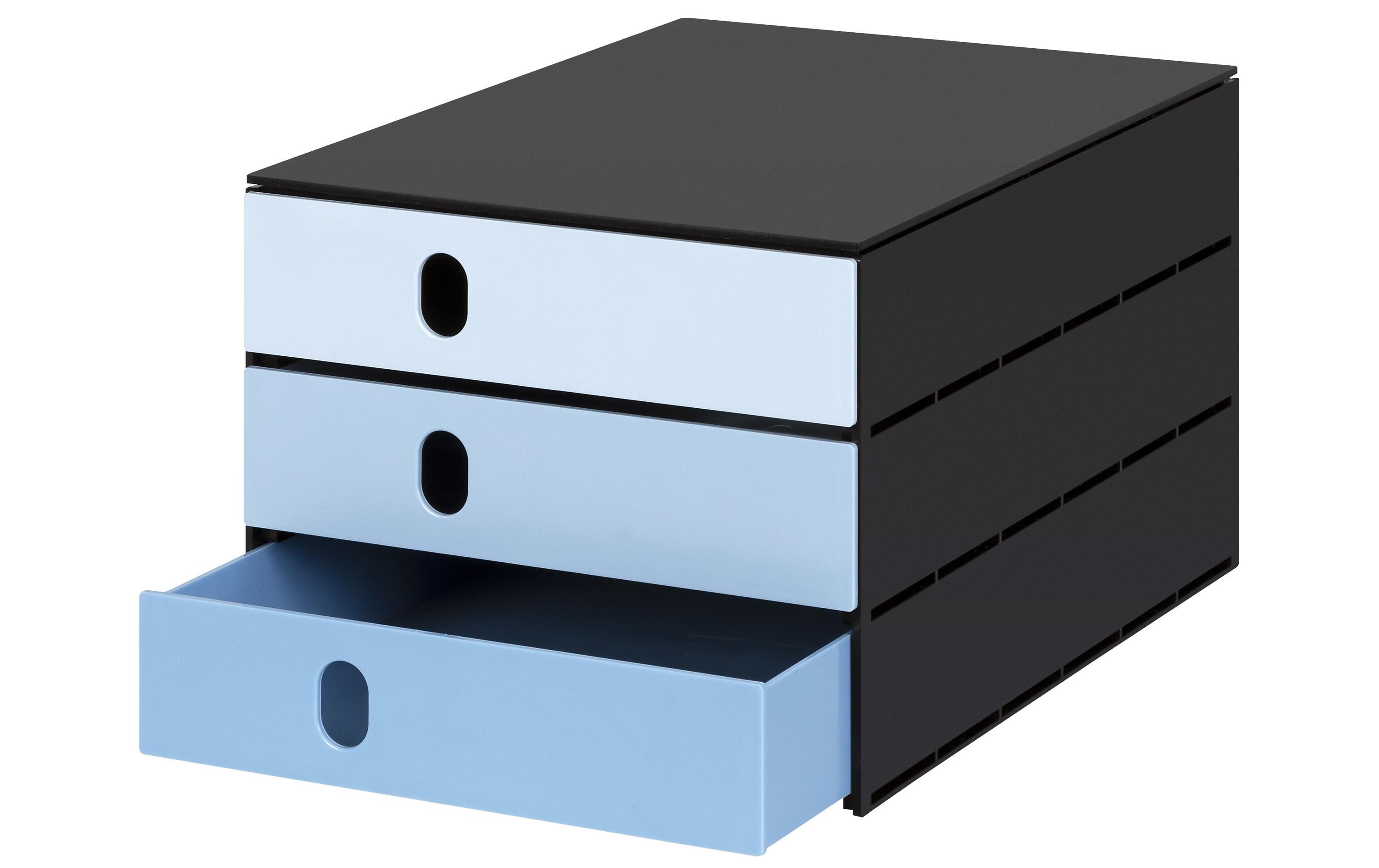 Schubladenbox styroval pro color flow 3 Schubladen, BlauSchubladenbox für Formate bis C4