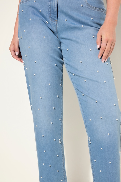 Jeans, weites Bein, Zierperlen, 5-Pocket