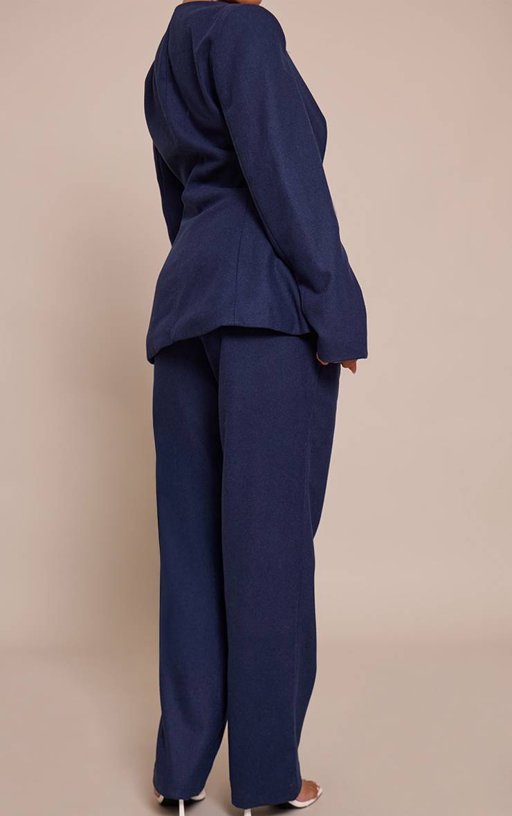 Bleu Marine Pantalon Large Effet Laine Coupe Sculptante