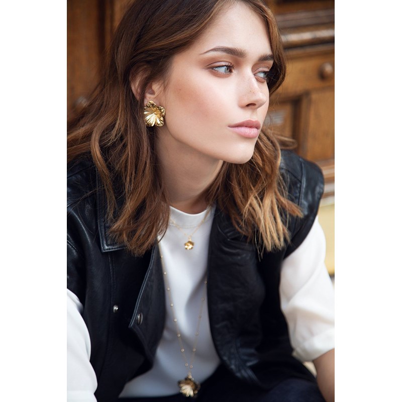 maxi boucles d'oreilles puces fleurs doré à l'or fin - GAÏA