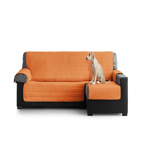 Capa acolchoada para sofá com chaise longue à direita, laranja.