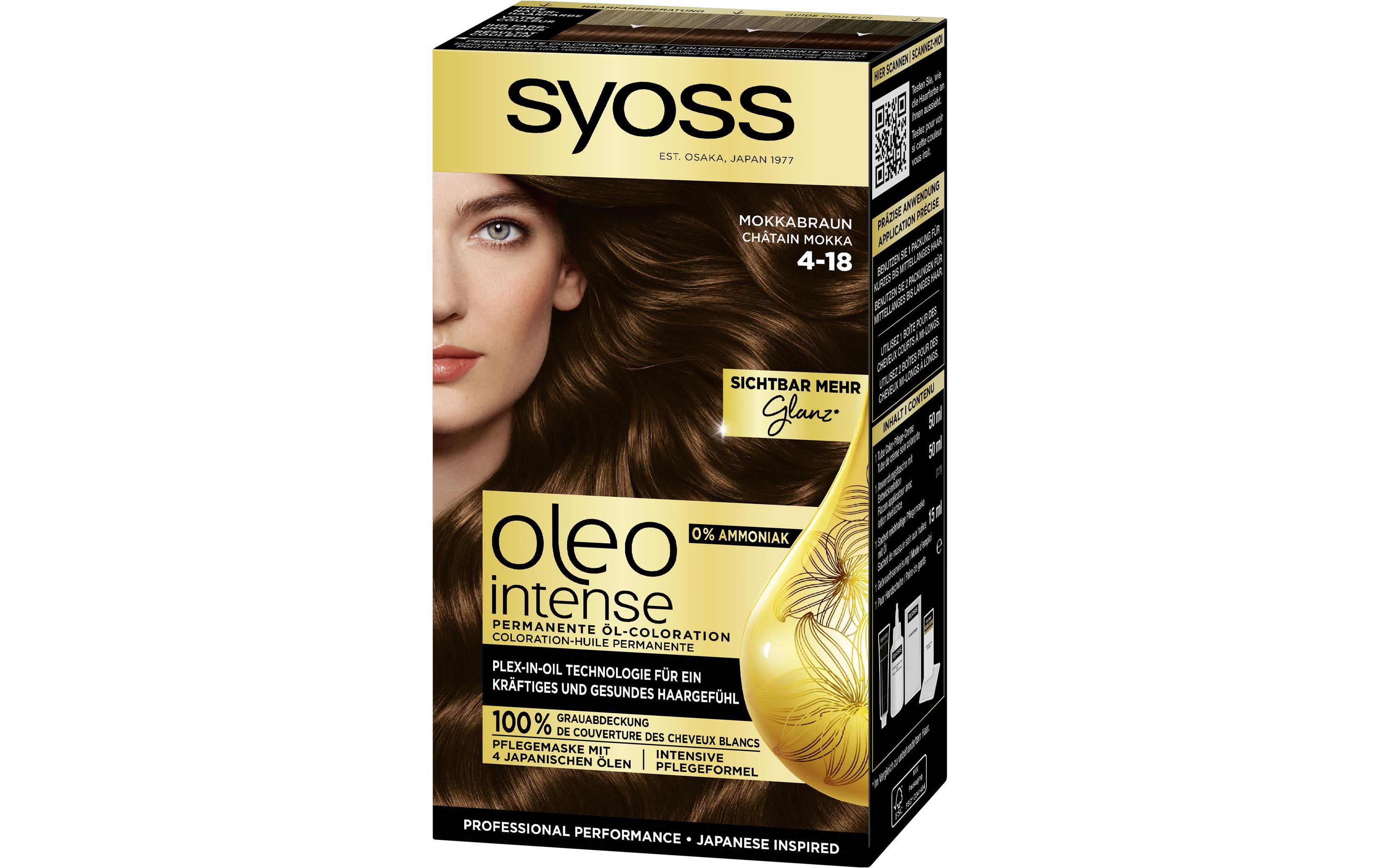 Haarcoloration Oleo Intense 4-18 MokkabraunPermanente Öl-Haarfarbe für tiefere Farbintensität und Haltbarkeit
