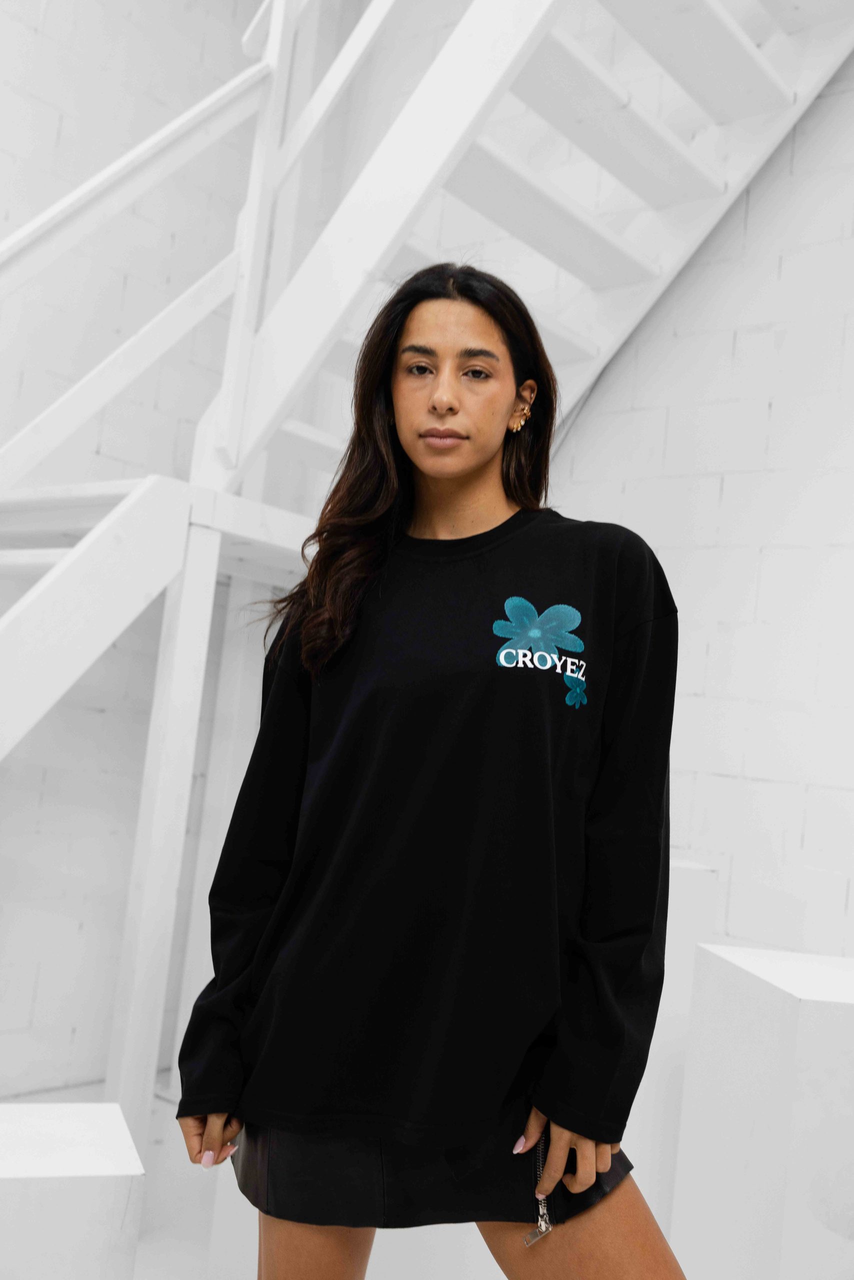 Croyez Botanique Longsleeve Dames Zwart/Blauw