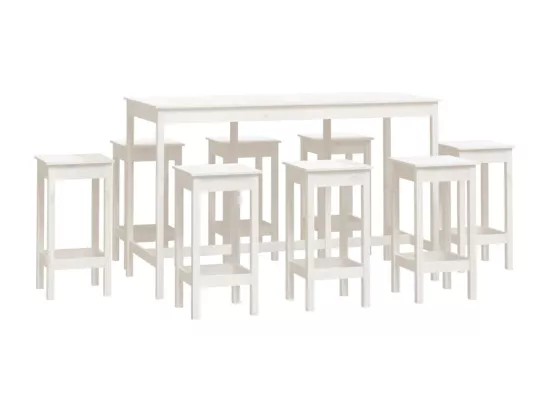 Ensemble de bar 9 pcs Blanc Bois de pin massif