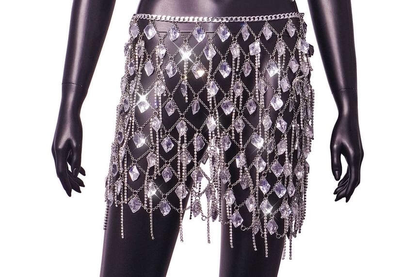 Grizelda - Halter-hals crop top / minirok met edelstenen