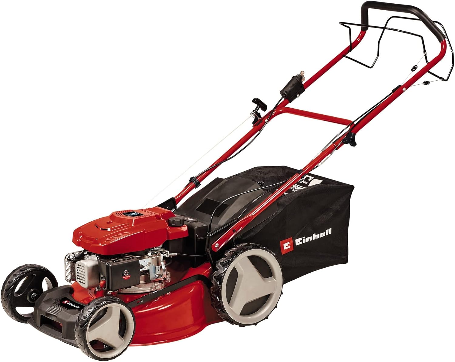 Einhell Benzin-Rasenmäher GC-PM 46 S HW-E (2 kW, 1 Zylinder, 4-Takt-Motor, für bis zu 1.400 m², Elektro-Start-Funktion, abschaltbarer Hinterradantrieb, 65 l-Grasfangsack)