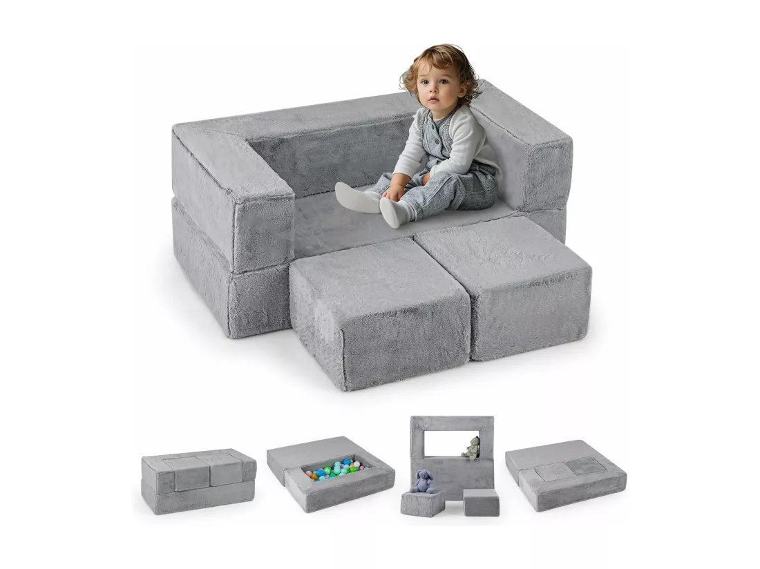 Canapé Modulaire 2 Places pour Enfants en Mousse, Canapé Enfant Convertible & Pliable en Peluche avec Housses Amovibles & Lavables, Canapé en Mousse pour Salle de Jeux et Chambre