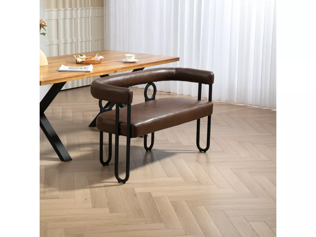 Haobosic - Canapé Double en PU Cuir Brun Foncé avec Dossier Arrondi, Cadre Métallique Robuste, Design Moderne et Élégant, Capacité de 250 kg