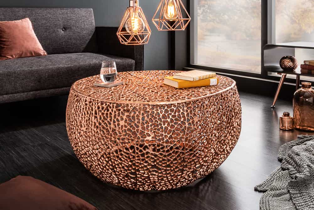 Filigraner Design Couchtisch ABSTRACT LEAF 80cm kupfer Handarbeit