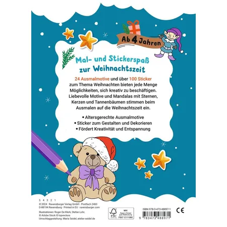 Ravensburger Mein liebstes Weihnachtsmalheft mit Stickern ab 4