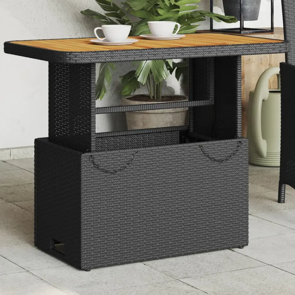 vidaXL - Tuintafel - Zwart - Poly rattan en Hout - 90 x 55 x 71 cm