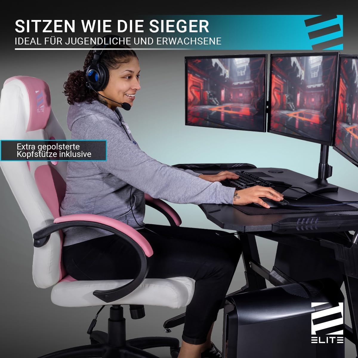 ELITE Gaming Stuhl MG100 Exodus | Ergonomischer Bürostuhl - Schreibtischstuhl - Chefsessel - Sessel - Racing Gaming Stuhl - Gamingstuhl - Drehstuhl - Chair - Kunstleder Sportsitz (Schwarz/Rot)
