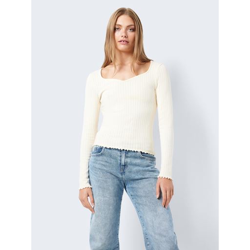 Noisy May Anna Heart Bluse, Pearled Ivory, L