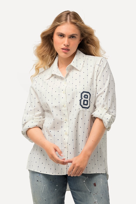 Hemdbluse, Punkte, Hemdkragen, Langarm, hinten länger