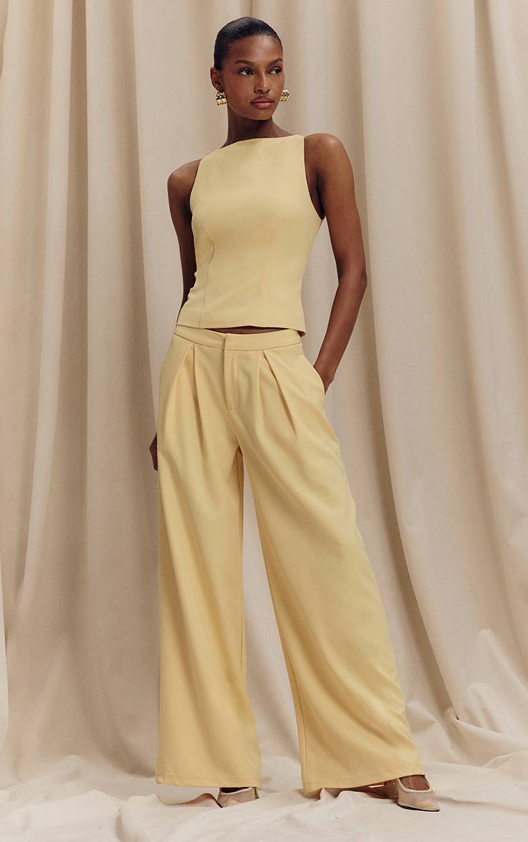 Citron Pantalon Large Tailleur Tissé Ensemble Coordonné