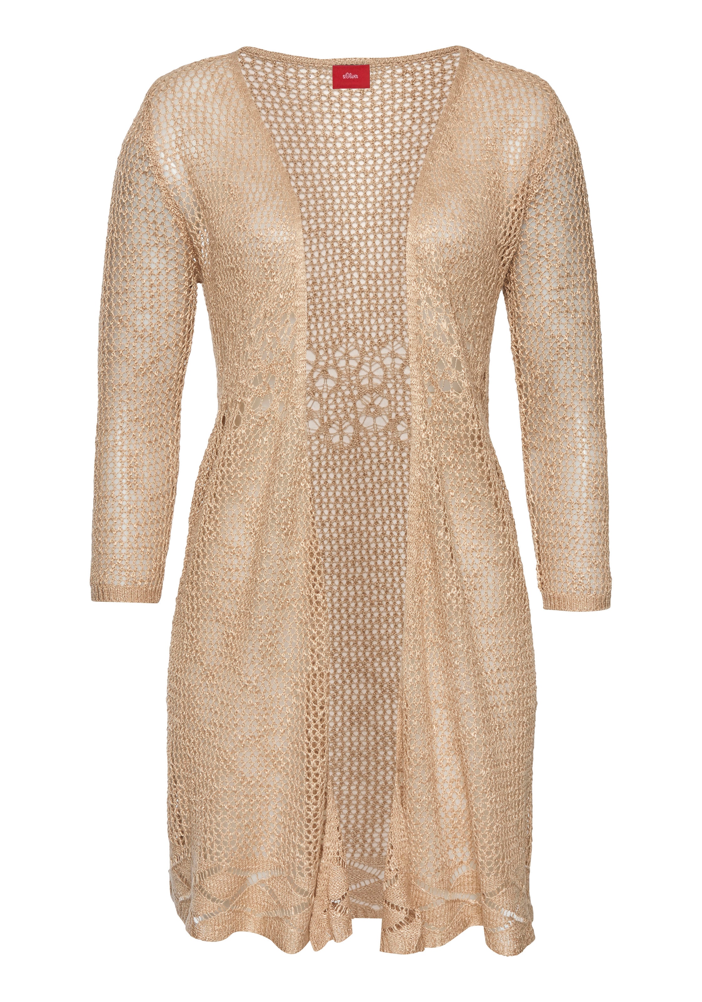 s.Oliver Strickjacke mit Ajourmuster, Häkeloptik, Strandmode