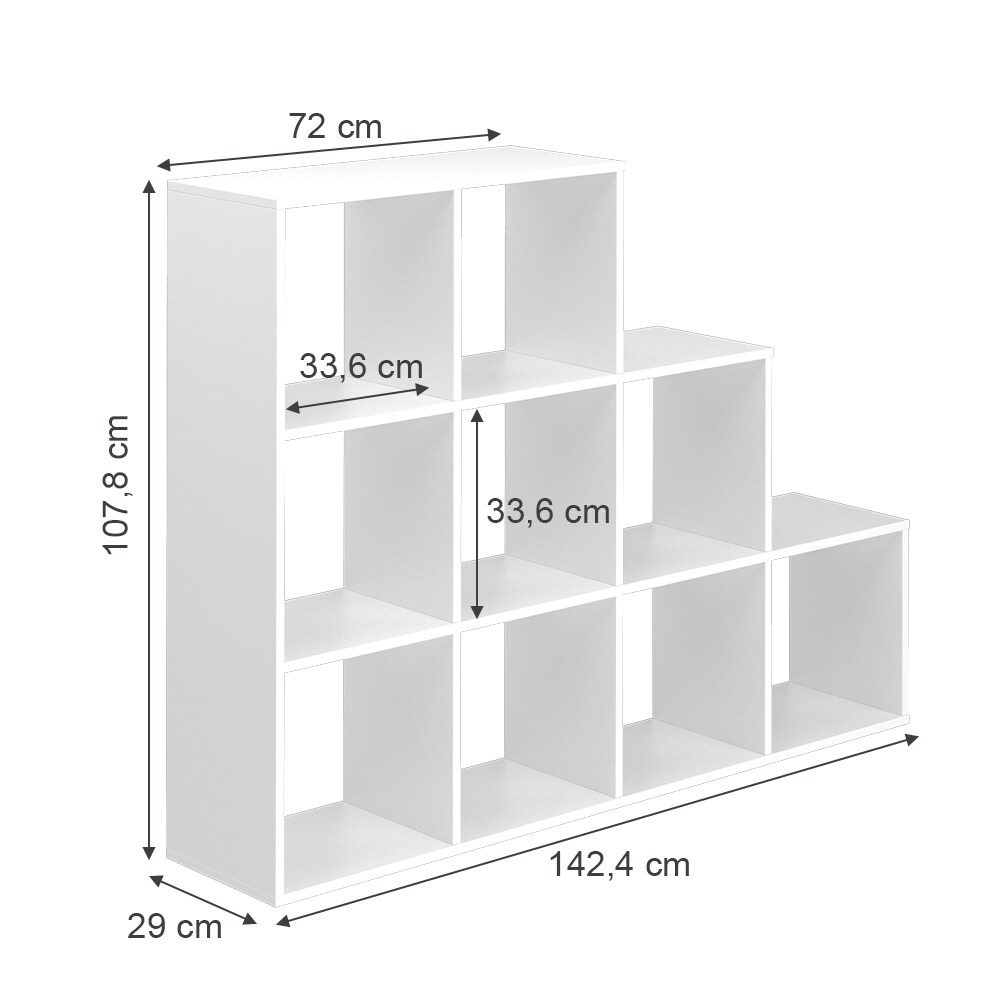 Vicco Treppenregal Raumteiler Bücherregal 9 Fächer weiß Stufenregal Stufenregal