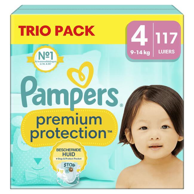 Pampers Premium Protection Trio Pack Luiers Maat 4 9-14 KG 117 stuks