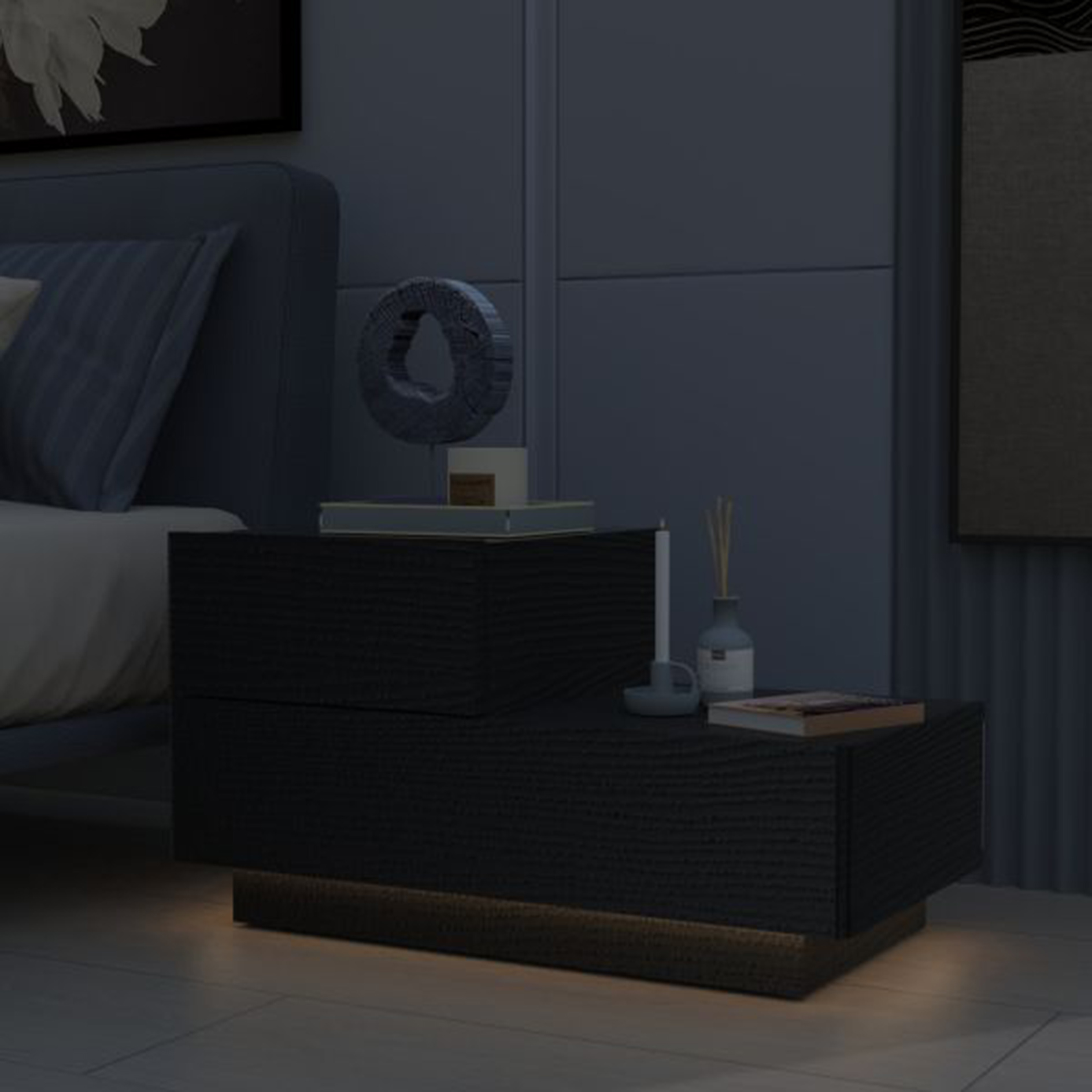 Nachttisch - schwarz - mit LED-Beleuchtung - 70 cm