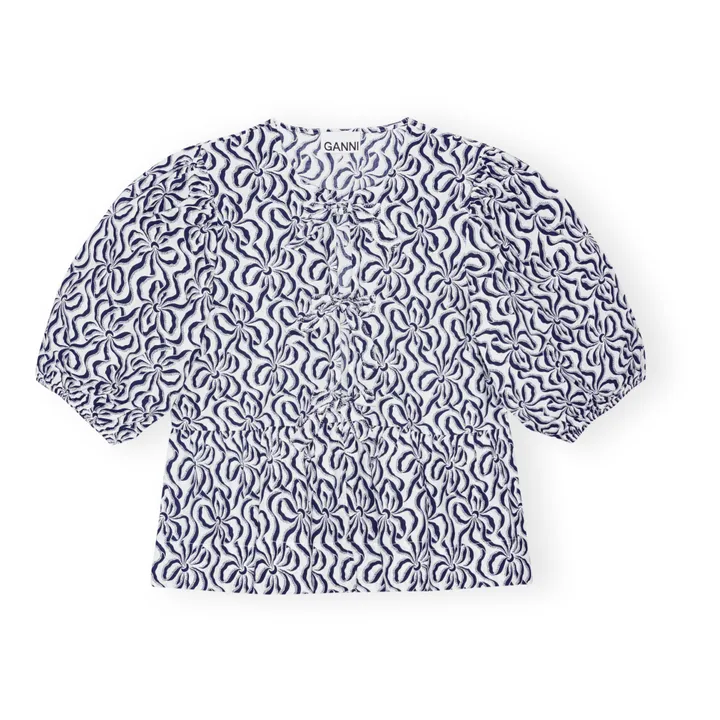 Ganni Blouse Peplum Popeline de Coton Bio | Bleu marine