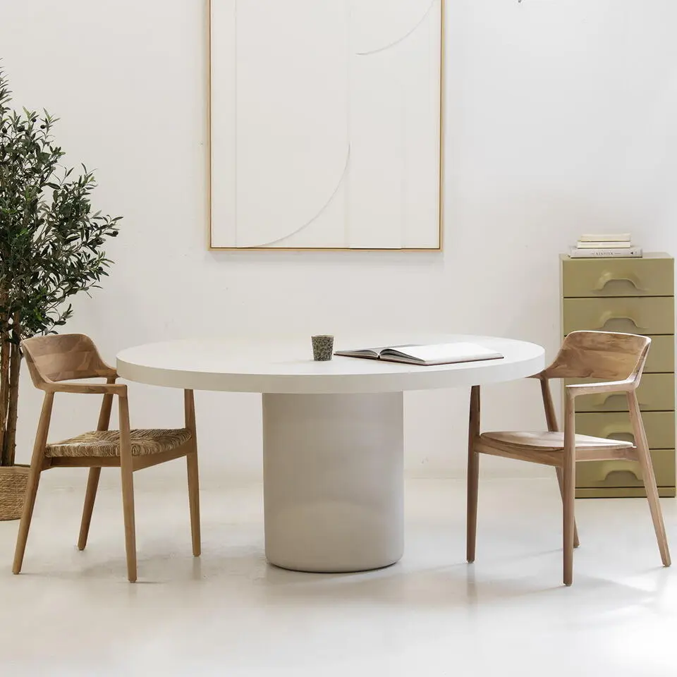 Eettafel Rond 150cm - Beige Eco Composiet - Betonlook - Eden