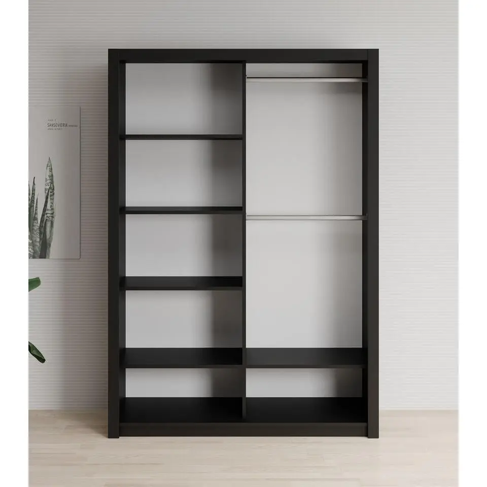 Meubella - Kledingkast Blake - Mat Zwart - 150 cm - Met spiegel