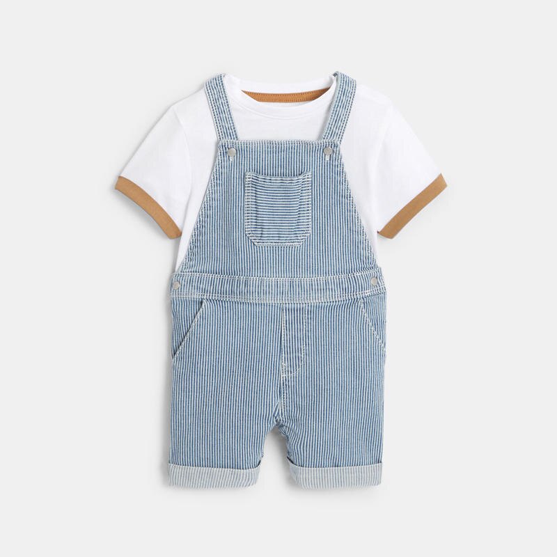 Salopette rayée et t-shirt bleu et blanc bébé garçon Bleu