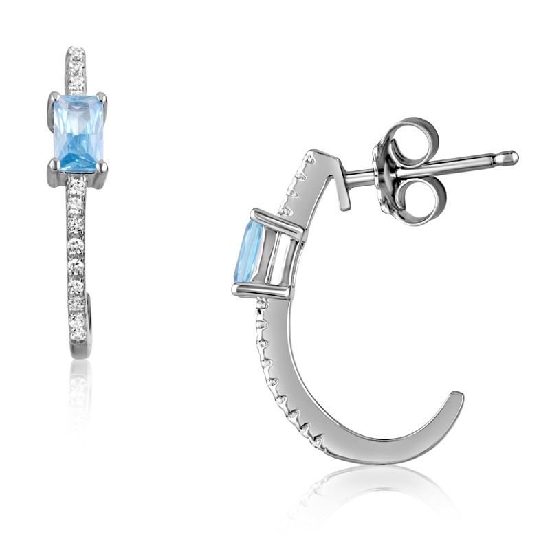 Boucles d'oreilles en Argent orné de 28 Cristaux Swarovski Cubic Zirconia Blancs et Bleu