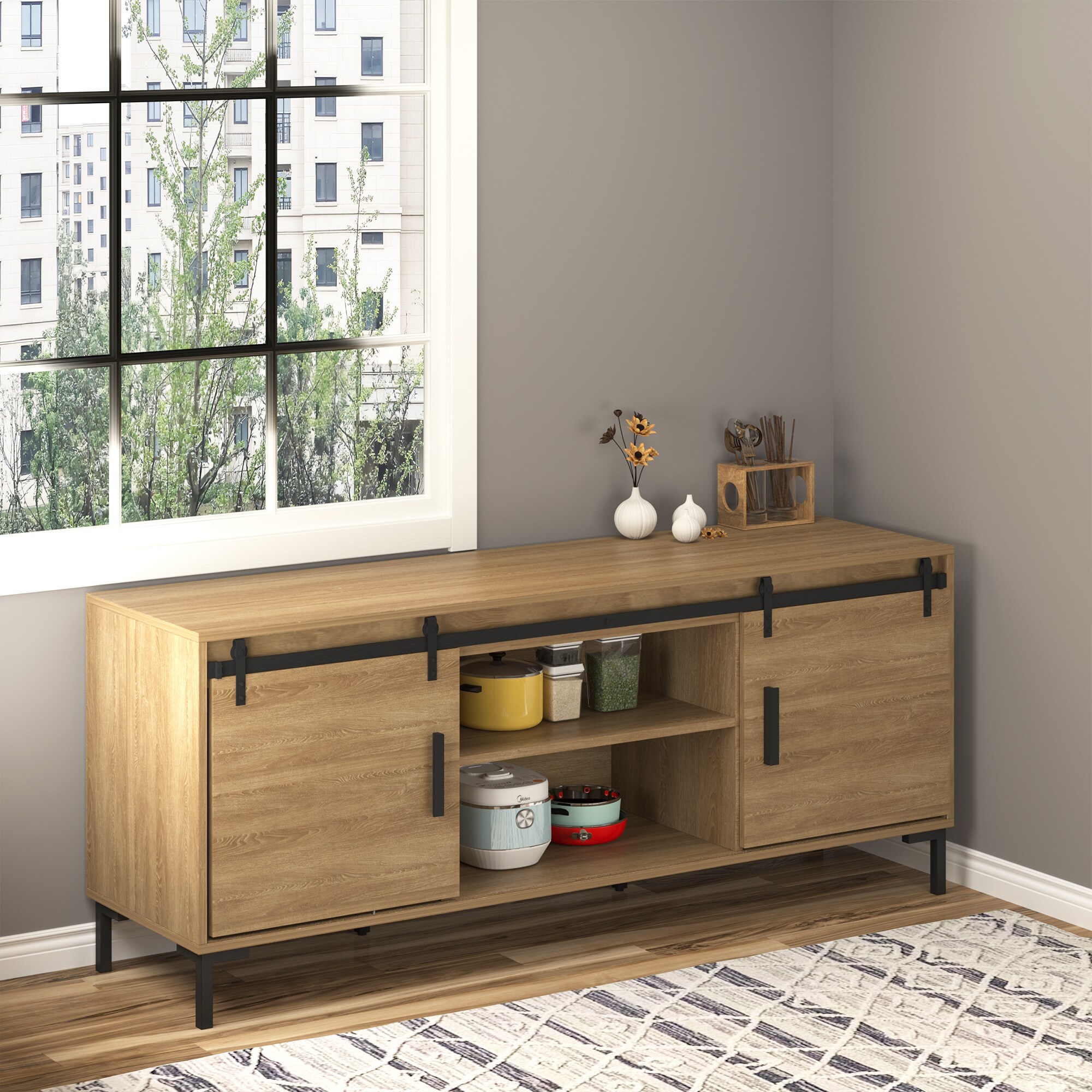 HOMCOM Schiebetürsystem Geeignet für Schrank, TV-Stände und mehr, Schiebetür-Kit, Geeignet für verschiedene Türpaneele Schwarz 183 x 0,6 x 18 cm (BxTxH)