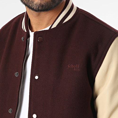 Veste Teddy Cuir LC8705 Bordeaux Beige