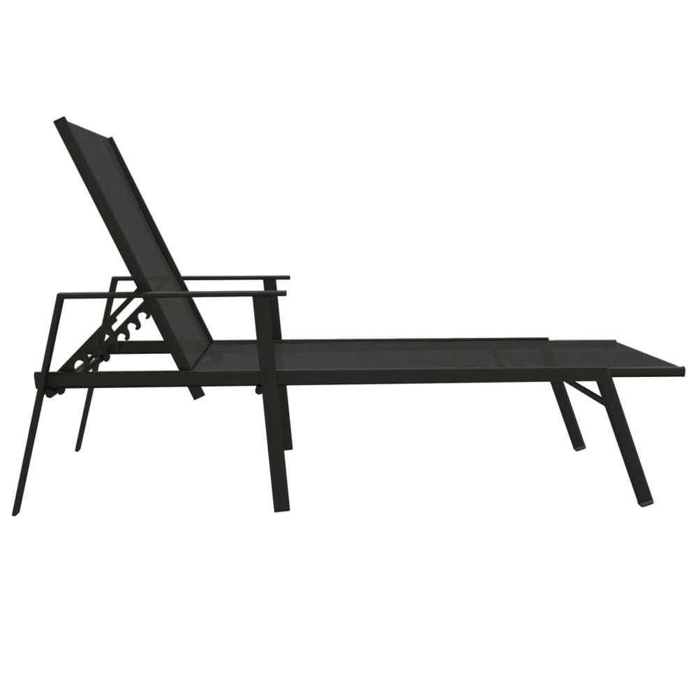 Transat chaise longue bain de soleil lit de jardin terrasse meuble d'extérieur acier et tissu textilène noir