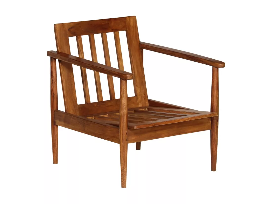 Fauteuil Marron Cuir véritable avec bois d'acacia